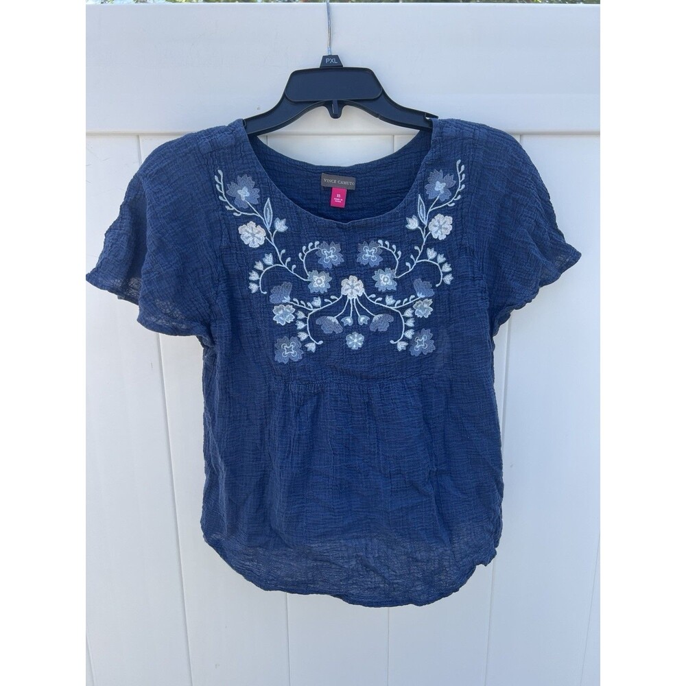 Vince Camuto Top XS Embroidered Lightweight Short Sleeve Gauzy Bohi